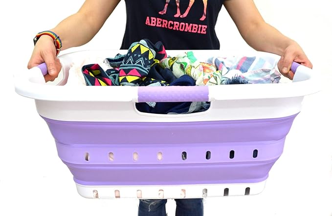 SAMMART 41L Collapsible 3 Handled Plastic Laundry Basket