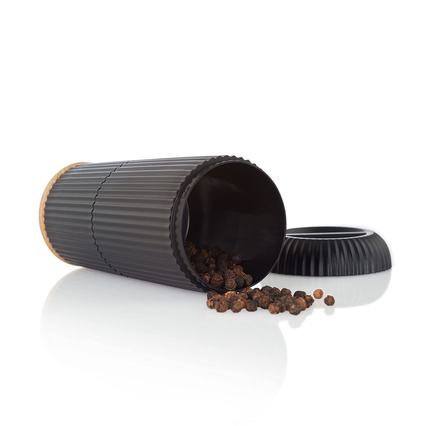 AdHoc Pepper and Salt Mill Set Scape, Black & White, CeraCut Ceramic Grinder, Plastic/Oak Wood, D: 5,8 cm, H: 12,3 cm