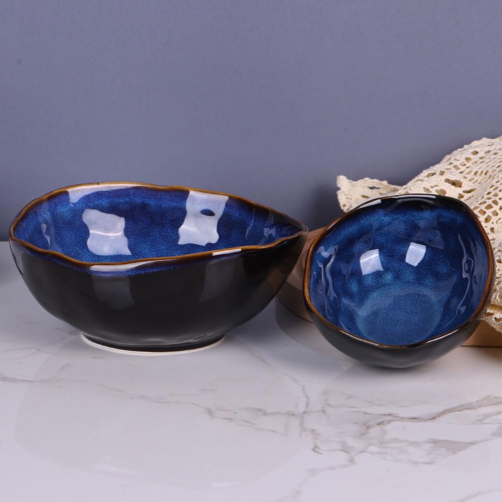 8" Blue Ceramic Decorative Bowl, Entryway Table Decor Pottery Key Bowl, Candy Dish, Salad Bowl, Blue Decor Small Jewelry Trinket Dish for Bedroom, Centerpiece, Bedside Table, Living Room Decorative