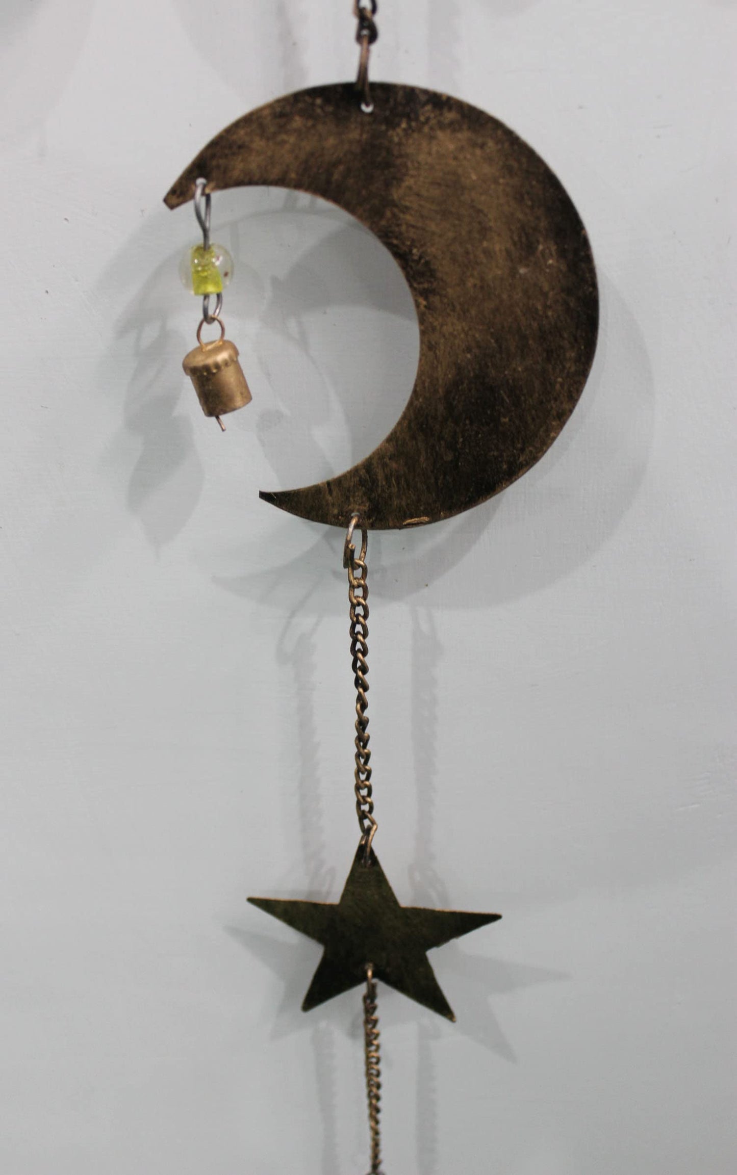 43 Inch Metal Sun Moon Star Wind Chime – Antique Bronze Celestial Wall Hanging with Bells – Handcrafted Boho Home & Garden Decor for Balcony, Patio, Porch, Entryway.