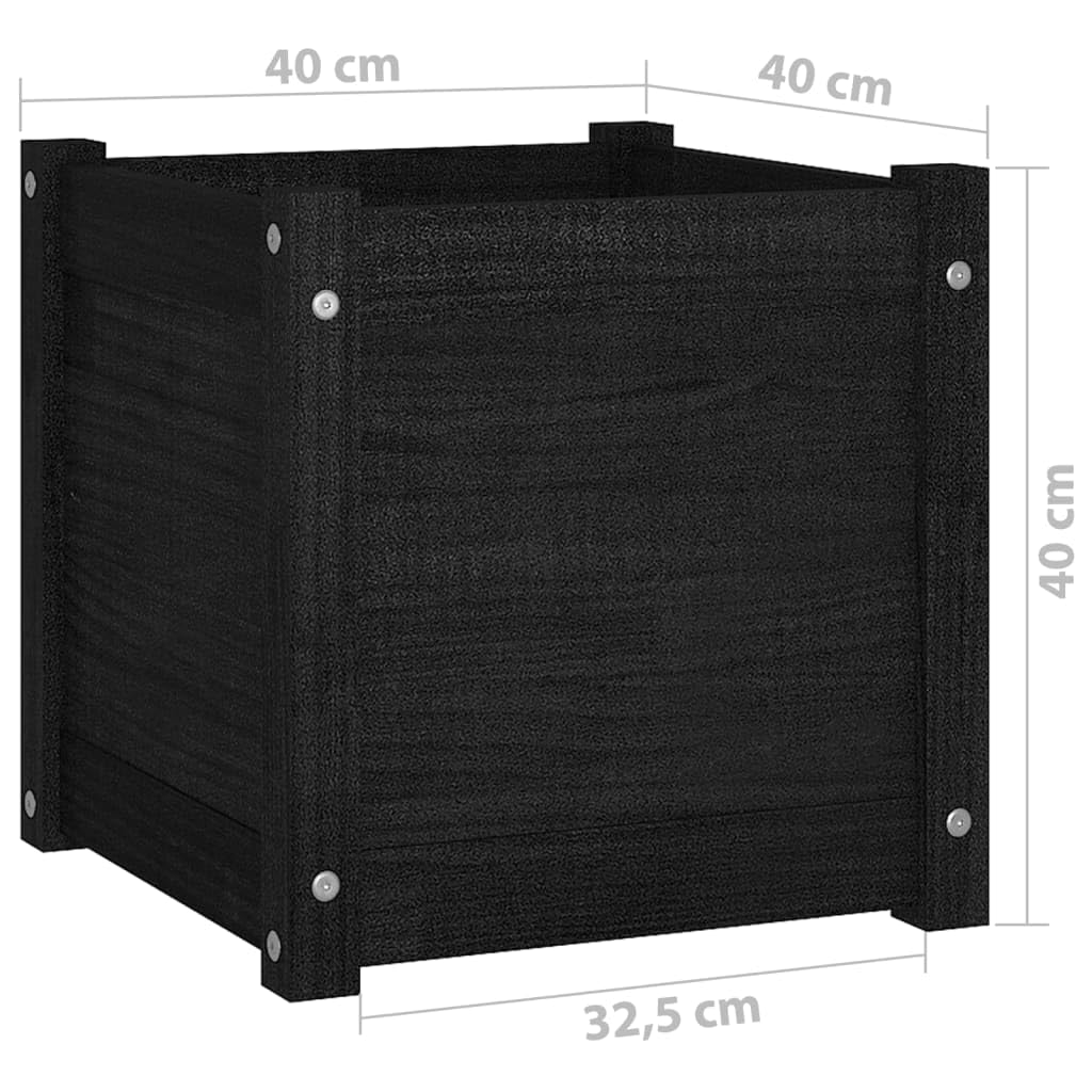 Xolmizyn Set of 2 Solid Pinewood Square Planters 15.7 x 15.7 x 15.7 Inch, Modern Matte Black Wooden Flower Pot for Garden, Terrace, and Indoor Decoration