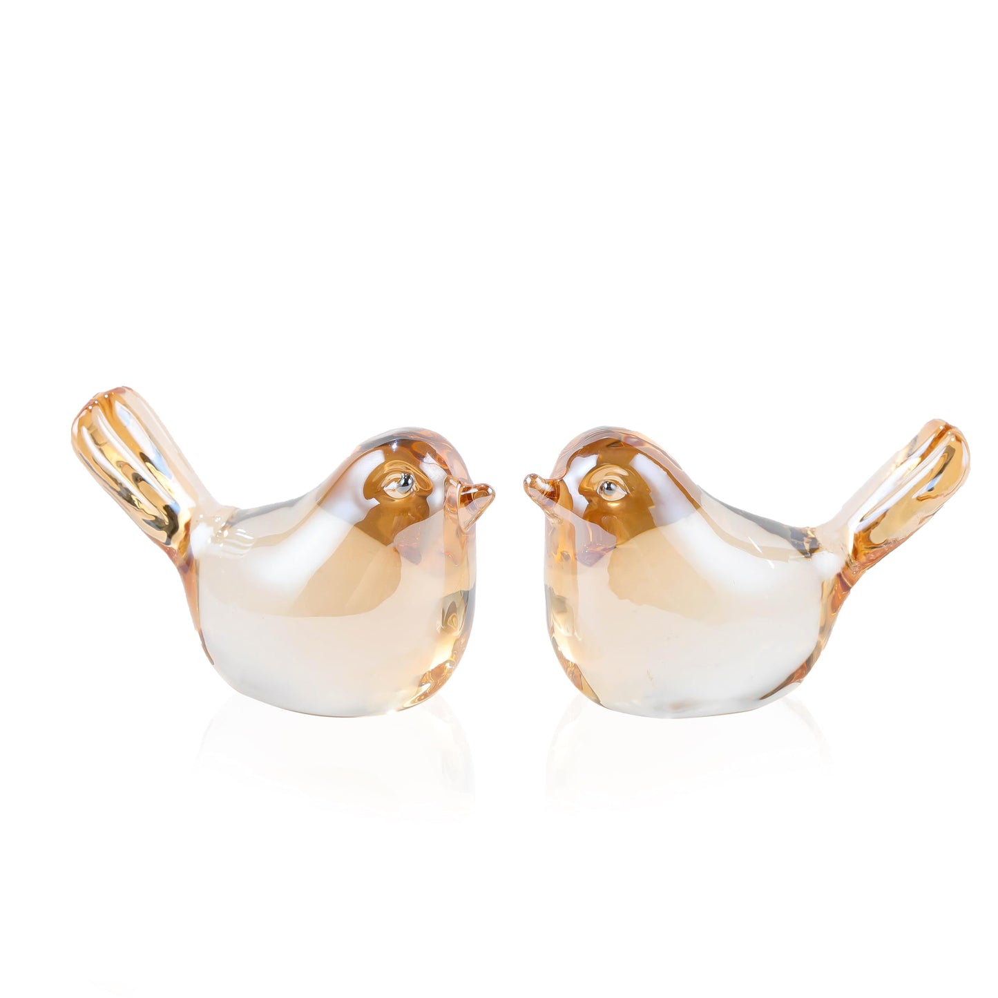 Qianwei 2PCS Crystal Bird Figurine Collectible - Handmade Blown Glass Birds Animals Figurines Crystal Office Desk Table Home Decor Paperweight (2pcs Champagne)