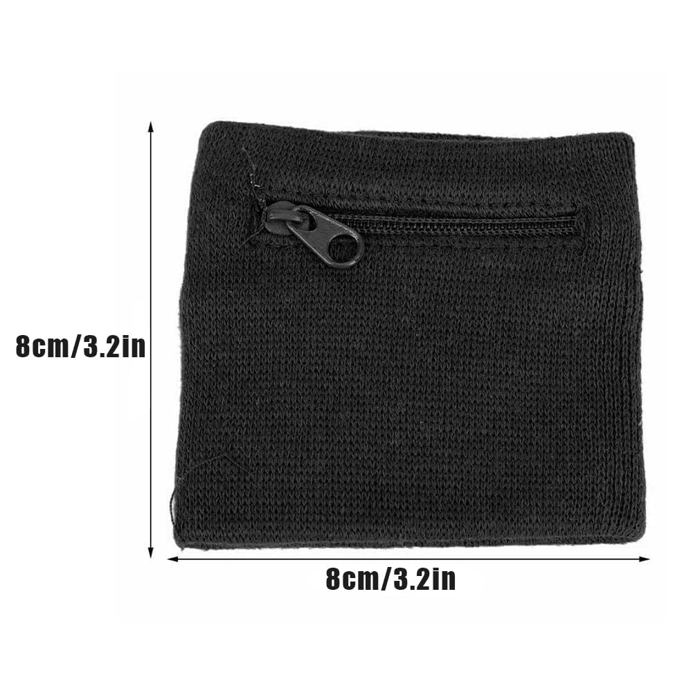 Wrist Band Wallets, Sweat Bands Wristbands Health Gear Sport Coin Keys Storage Pouch Wallets Breathable Pocket Sweatband Wallet with Zipper for Gym Running Basketball Hiking Jogging Black