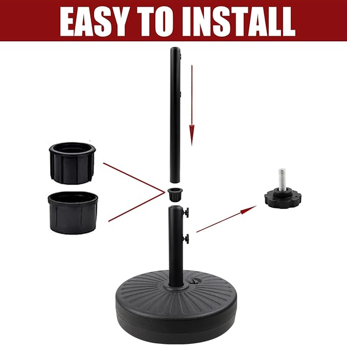 50LBS Round Umbrella Base Water Filled with Steel Umbrella Holder, Heavy Duty Fillable Umbrella Base Stand for Outdoor, Patio, Lawn, Garden (Black) (Stripes)