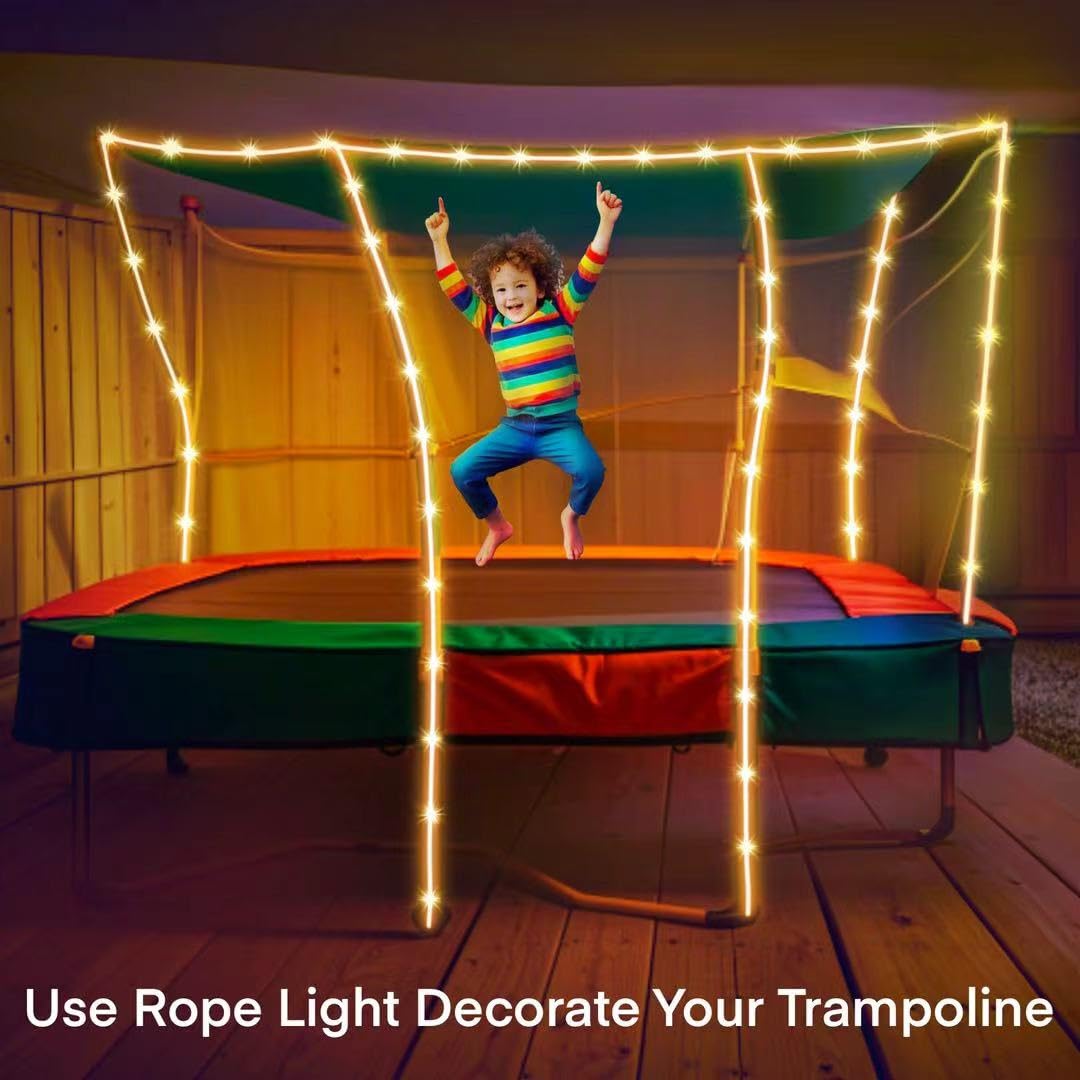 Honche Solar Rope Light 33FT 100LED IP65 Waterproof Outdoor LED Copper Fairy String Tube Lights for Party Gazebo Garden Patio Stair Balcony Fence Tree Daily Christmas Decoration (Solar-Warm White)