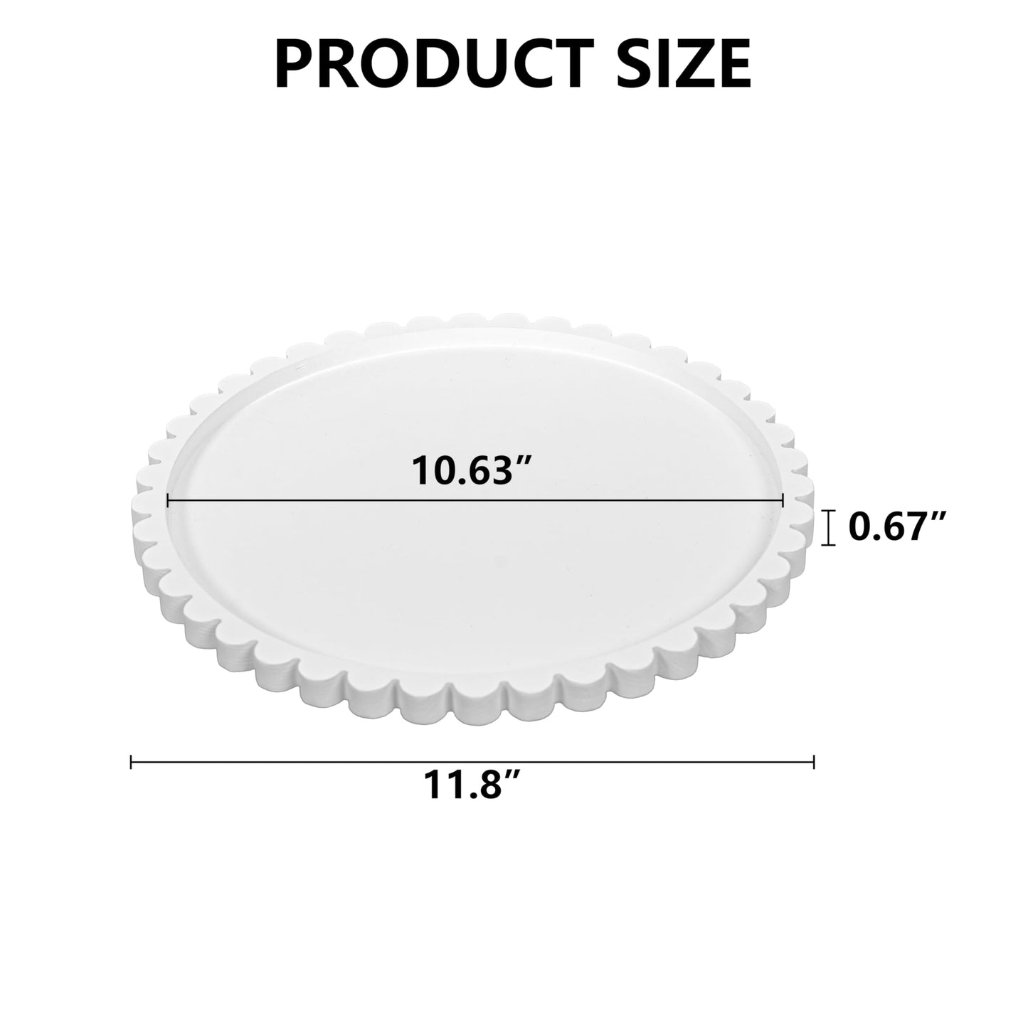 SEIUGDEF 11.8 Inch Round Tray with Scalloped Edge, Decorative White Wood Tray for Coffee Table, Kitchen, Dining Room, Living Room Home Decor, Organization and Serving