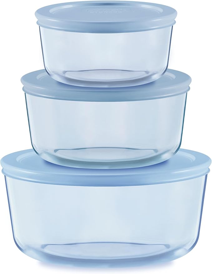 Pyrex Colors Tinted Small/Medium Round Food Storage Container Set, Snug Fit