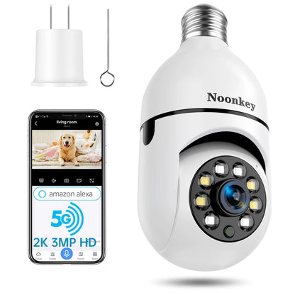 2K/3MP Light Bulb Security Camera, 5G& 2.4GHz WiFi Alexa E27 360° Light Socket Camera for Outdoor, Wireless WiFi Home IP Camera with Motion Tracking Alarm, Color Night Vision,Two-Way Talk
