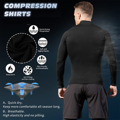 SPVISE Men's Compression Shirt Long Sleeve Mock Turtleneck Athletic Workout T-Shirts Running Tops Cool Gym Undershirts Black