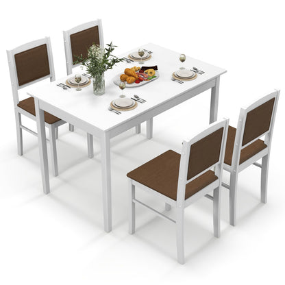 Giantex 5-Piece Dining Table Set for 4, Wooden Kitchen Table and Chairs with Solid Rubber Wood Legs, Padded Seat & Backrest, Space Saving Dinette Set for Home Dining Living Room, Breakfast Nook