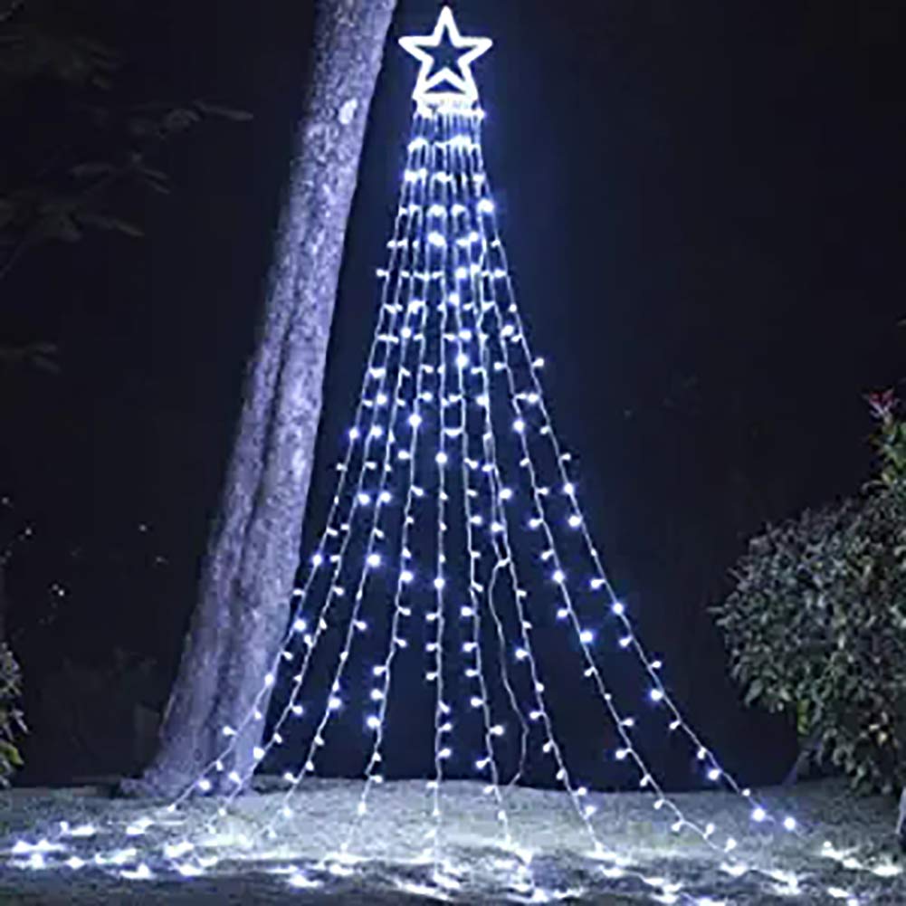 PUHONG Christmas Decorations, Outdoor Star String Lights, 320 LED Christmas Lights with 11" Lighted Star Tree Topper, 8 Modes Waterproof for Halloween Christmas New Year Holiday Birthday(White)