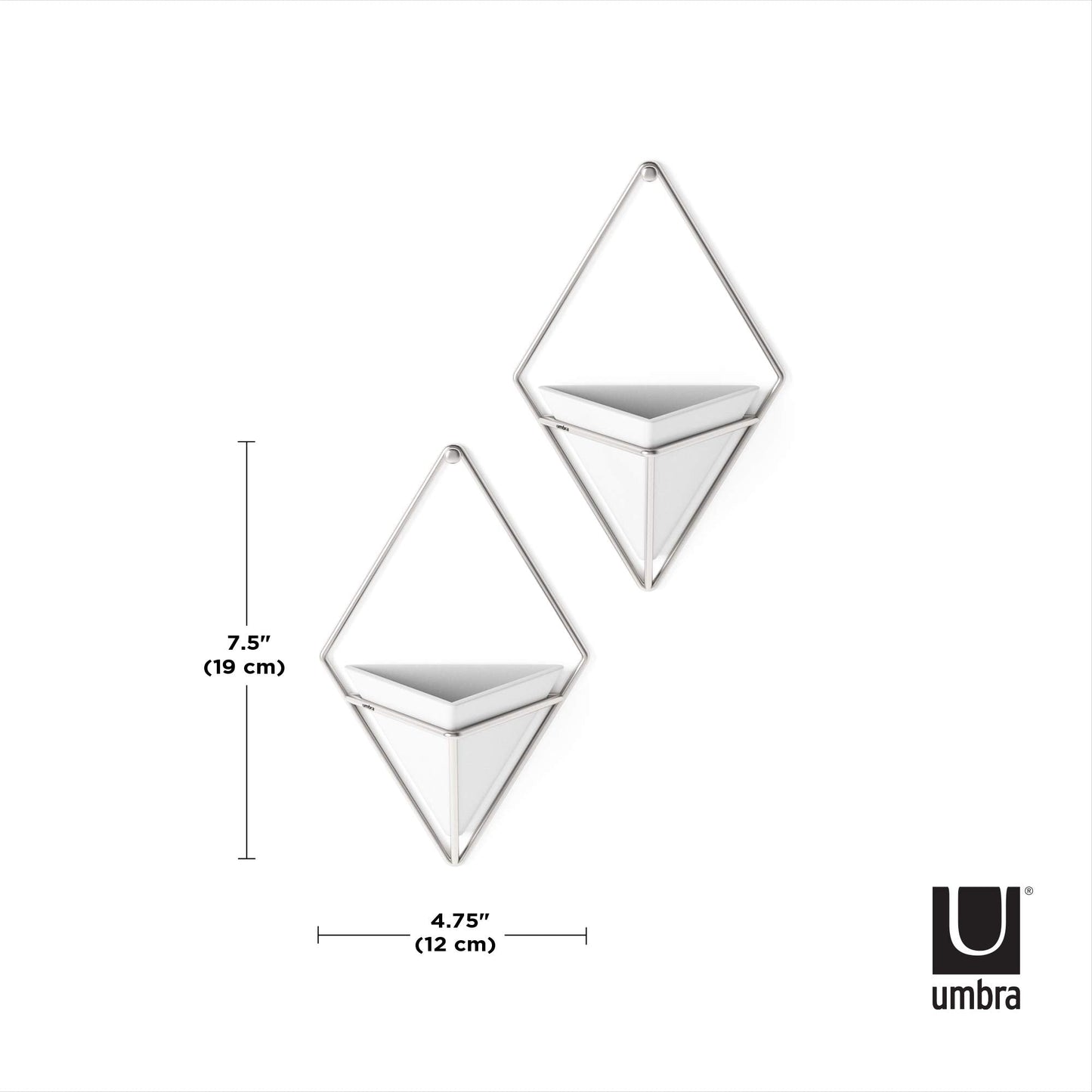 Umbra Trigg Hanging Planter Vase Wall Decor, Set of 2 Pots Containers for Succulents, Cactus, Faux Plants, and More, Small, White/Nickel