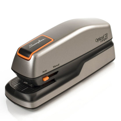 Swingline Electric Stapler, 20 Sheet Capacity, Optima 20, Jam Free, Compact, Automatic or Manual, Plug In or Battery, Orange and Gray (48207)