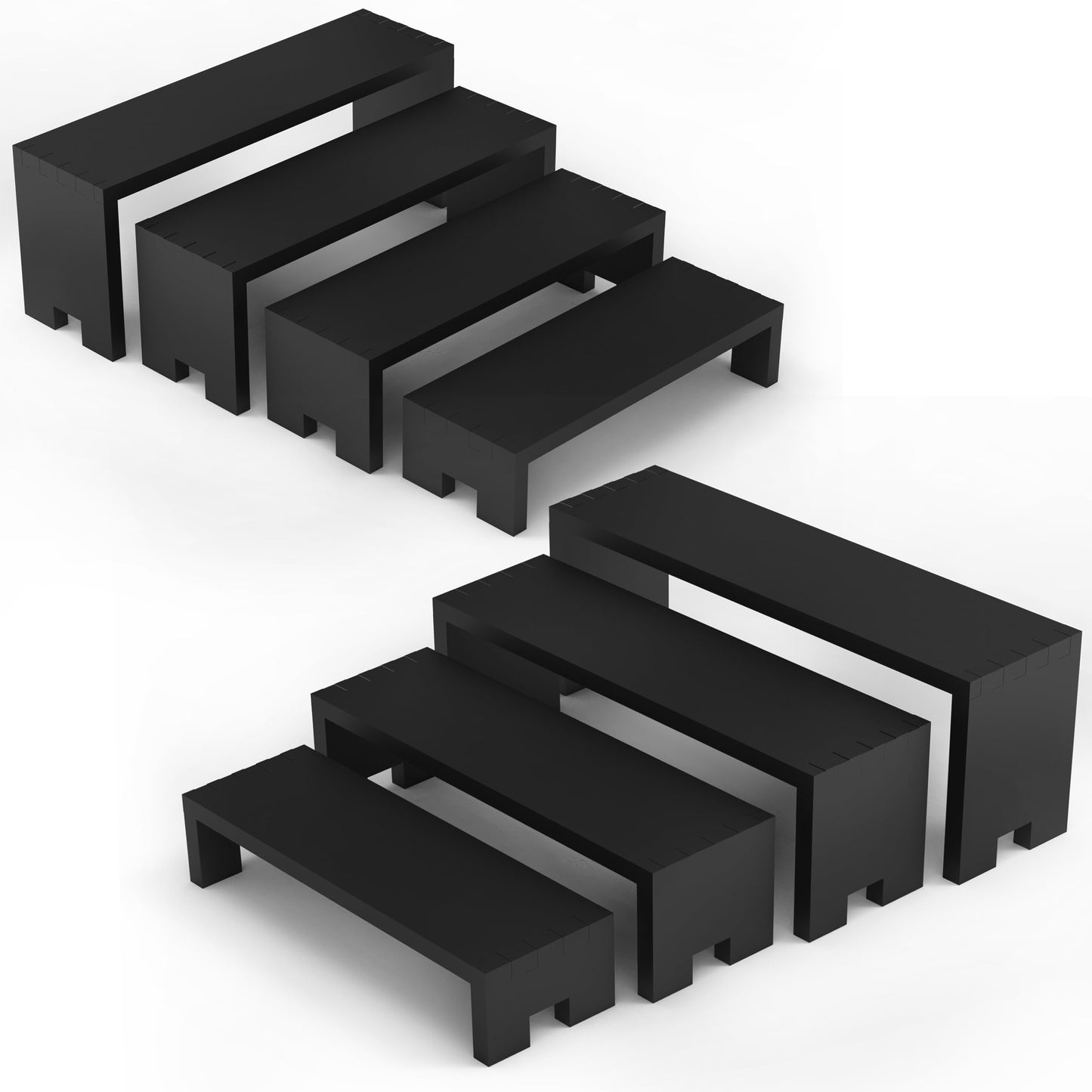 Yikaroeli 2 Set Large Black Display Risers Wooden Tiered Risers for Display Stand 4 Tiered 8Pcs Racks Perfume Organizer Food Risers for Vendor Events for Party(black)