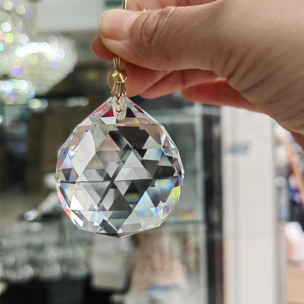 80mm Large Crystal Prism Suncatcher for Windows Hanging, Clear Glass Crystal Sun Catcher Beads Pendants Maker Balls for Indoor Outdoor Garden Feng Shui Home Decor