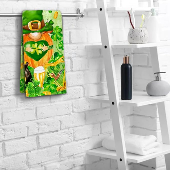 St Patrick's Day Hand Towels, 2 Packs Clover Leaves Spring Bathroom Hand Towels