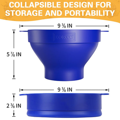 The Original Korcci Microwaveable Silicone Popcorn Popper, Microwave Popcorn Popper, Collapsible Microwave Popcorn Maker Bowl, No Oil Required, Use In Microwave, Dishwasher Safe (Blue)