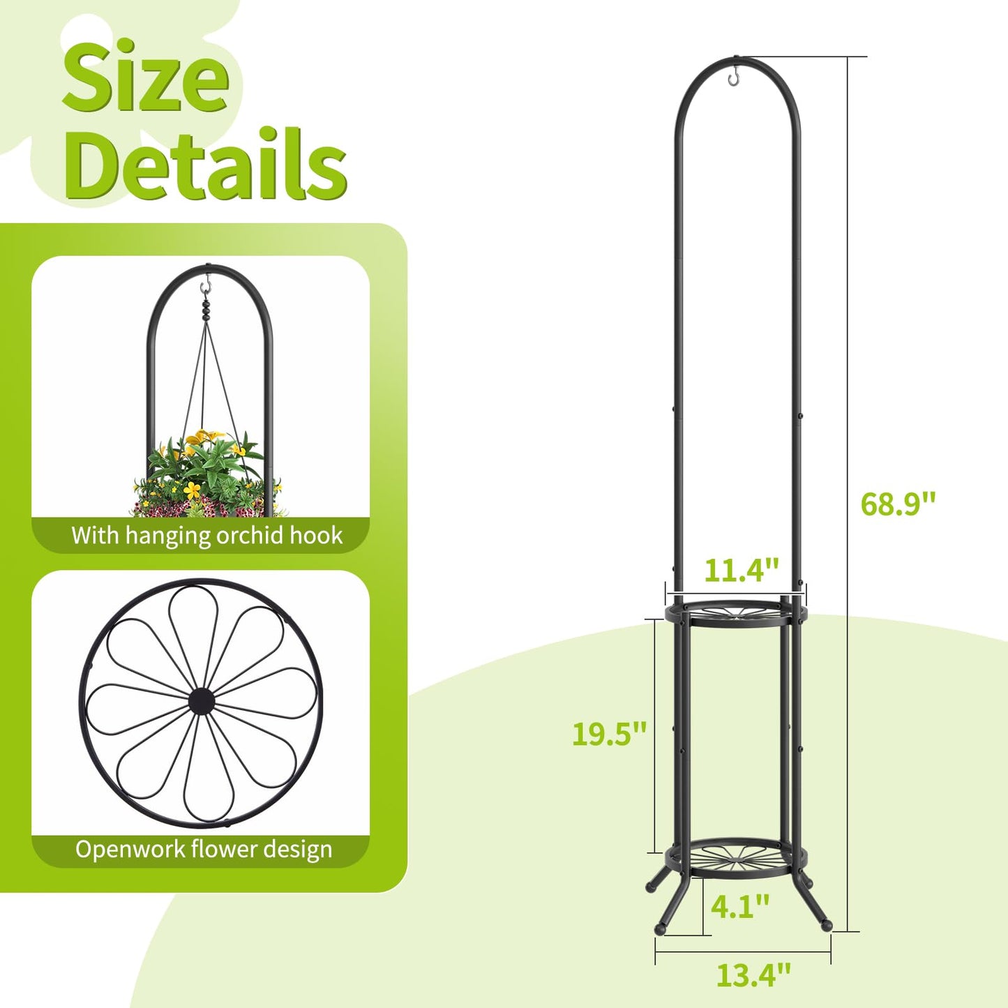 BMOSU Plant Stand with Hooks Indoor Outdoor Corner Tall Plant Stand Heavy-Duty Metal 3-Tier Plant Shelf Holder Rack for Patio Garden Balcony Living Room Bedroom(circular Black)