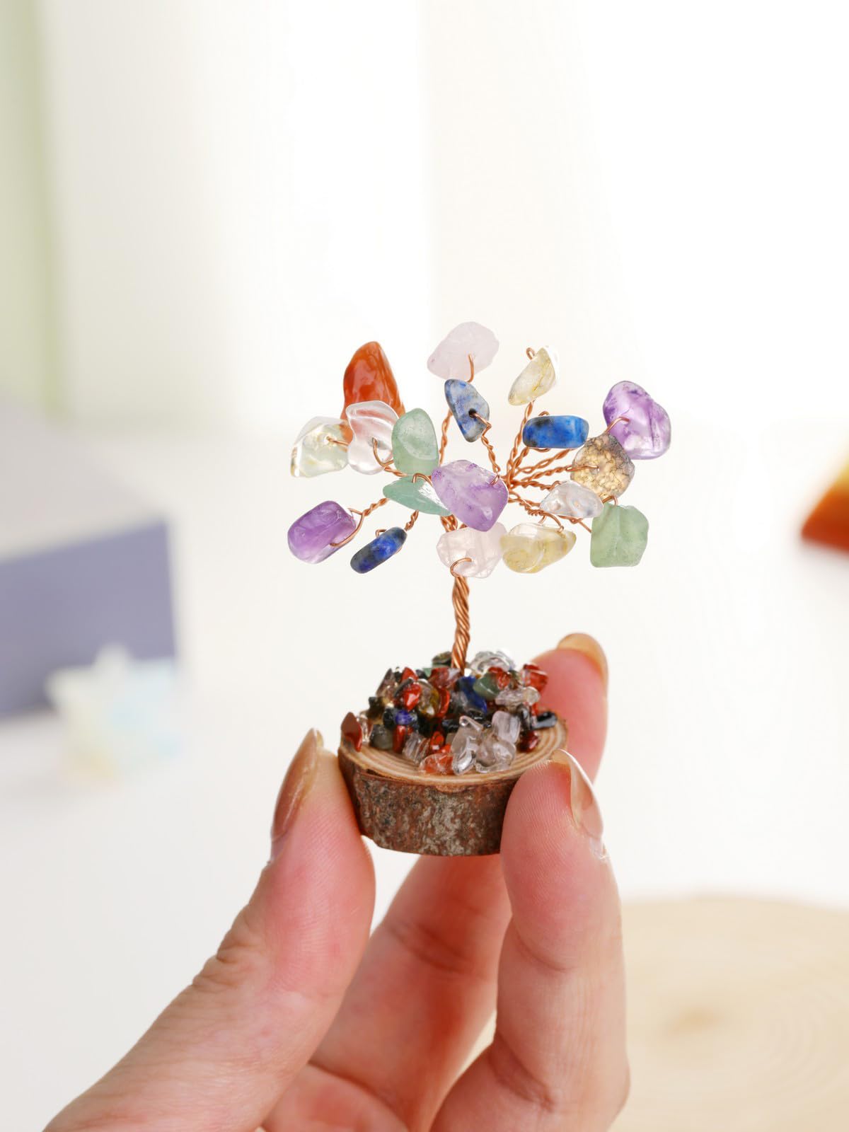 Jovivi 12pcs Chakra Crystal Tree Set, Tree of Life Gemstone Money Trees w/Wooden Base,Natural Healing Crystals Stones for Positive Energy Good Luck Home Office Decor for Women Mom Birthday Gifts