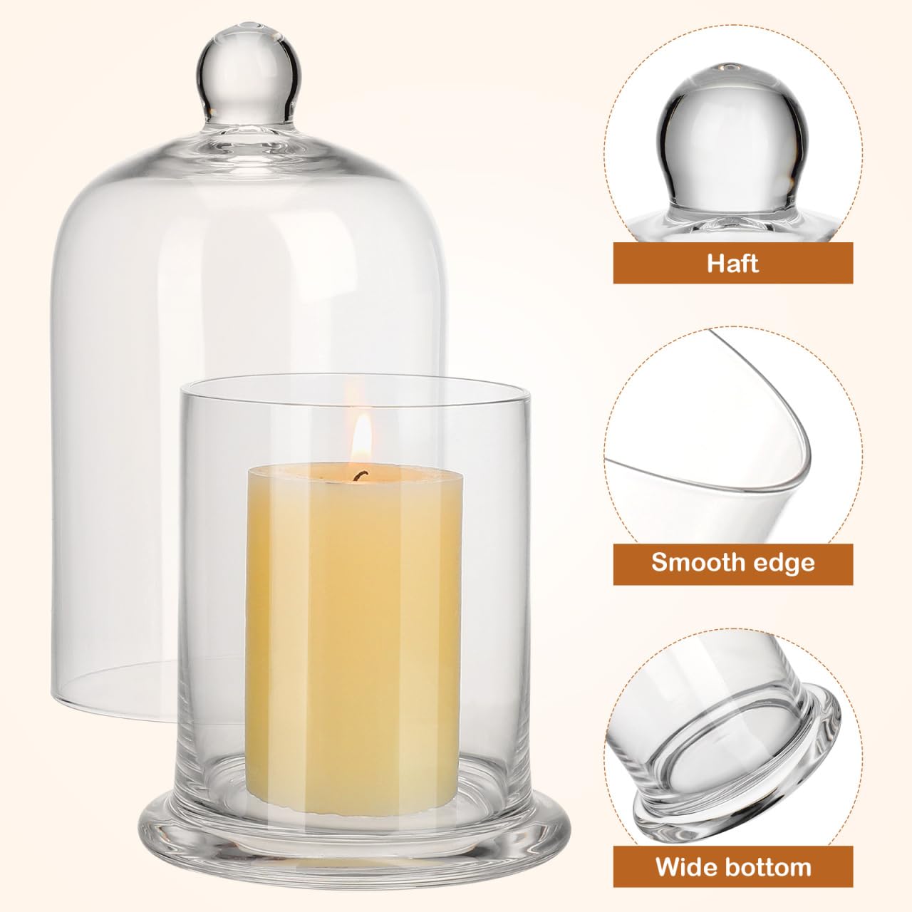 UKCOCO Glass Bell Jar Candle Holders Set of 2 – 6.22" Cloche Dome for Romantic Ambiance, Wedding Centerpiece & Home Decor, Gift for Anniversary