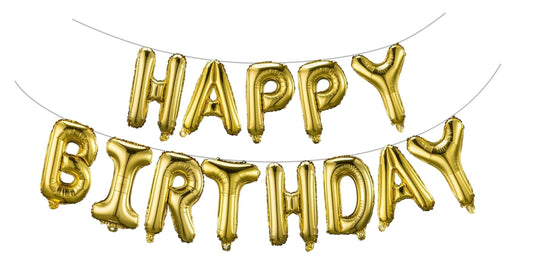 Gold Happy Birthday Balloons Banner 16 Inch Mylar Foil Letters, Inflatable Party Decor and Birthday Decorations for Women, Men, Boys & Girls Kids and Adults, Reusable, Party Supplies