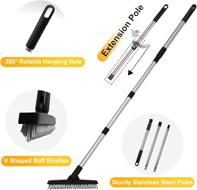 ITTAHO 2 Pack Grout Brush with Long Handle, Swivel Cleaning Grout Line Scrubber