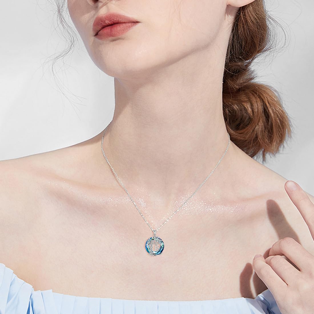 TOUPOP Tree of Life Initial Necklace Gifts for Women Sterling Silver Initial R Letter Jewelry Irish Crystal Pendant Birthday Gifts for Women Her Mom Wife Daughter