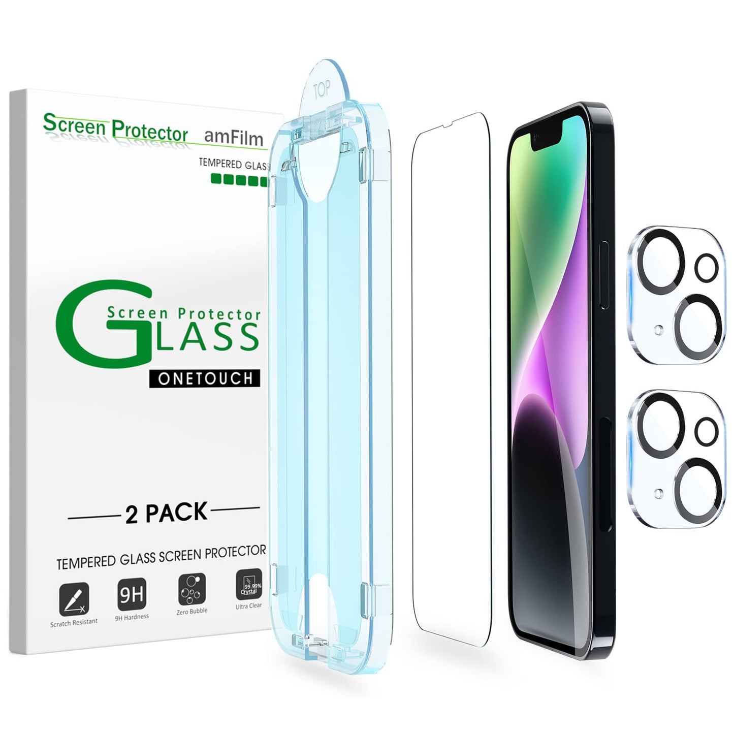 amFilm Easiest Installation OneTouch for iPhone 15 Pro Max Screen Protector [6.7 Inch] Tempered Glass + Camera Lens Protector, Auto-Alignment Tech, Bubble Free, Case Friendly, Anti-Scratch [2+2 Pack]
