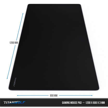 TITANWOLF - Extra Large Gaming Mouse Mat 1200x600mm Oversize - XXL Mouse Pad with motif - Desk Pad XXXL Extended – For Precision and Speed - Non-Slip Rubber Base – For Mouse and Keyboard - Black