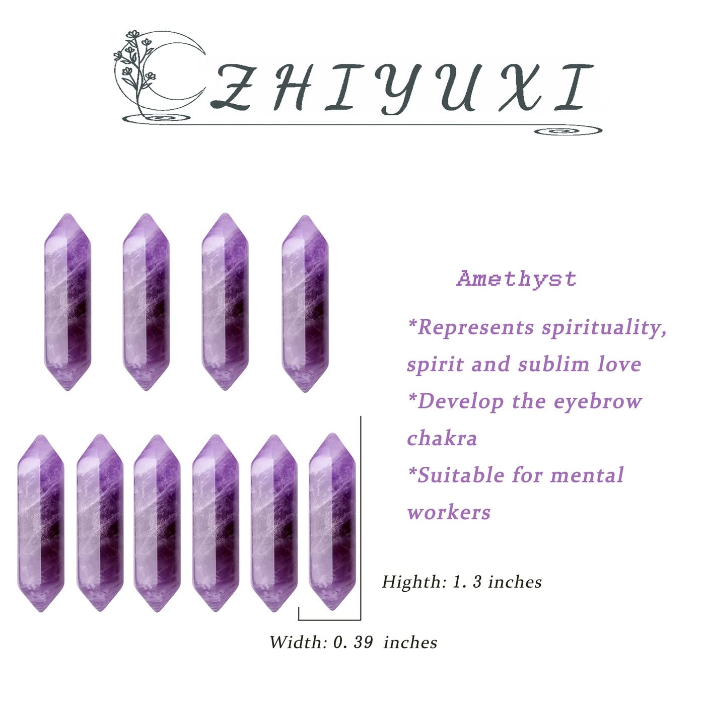 ZHIYUXI Amethyst Crystal Wands Amethyst Stone Purple Crystal Gemstones Crystals Bulk Set Healing Stones for Meditation, Reiki Therapy, Home Decor, Gifts for Spiritual Wellness 10 Pcs