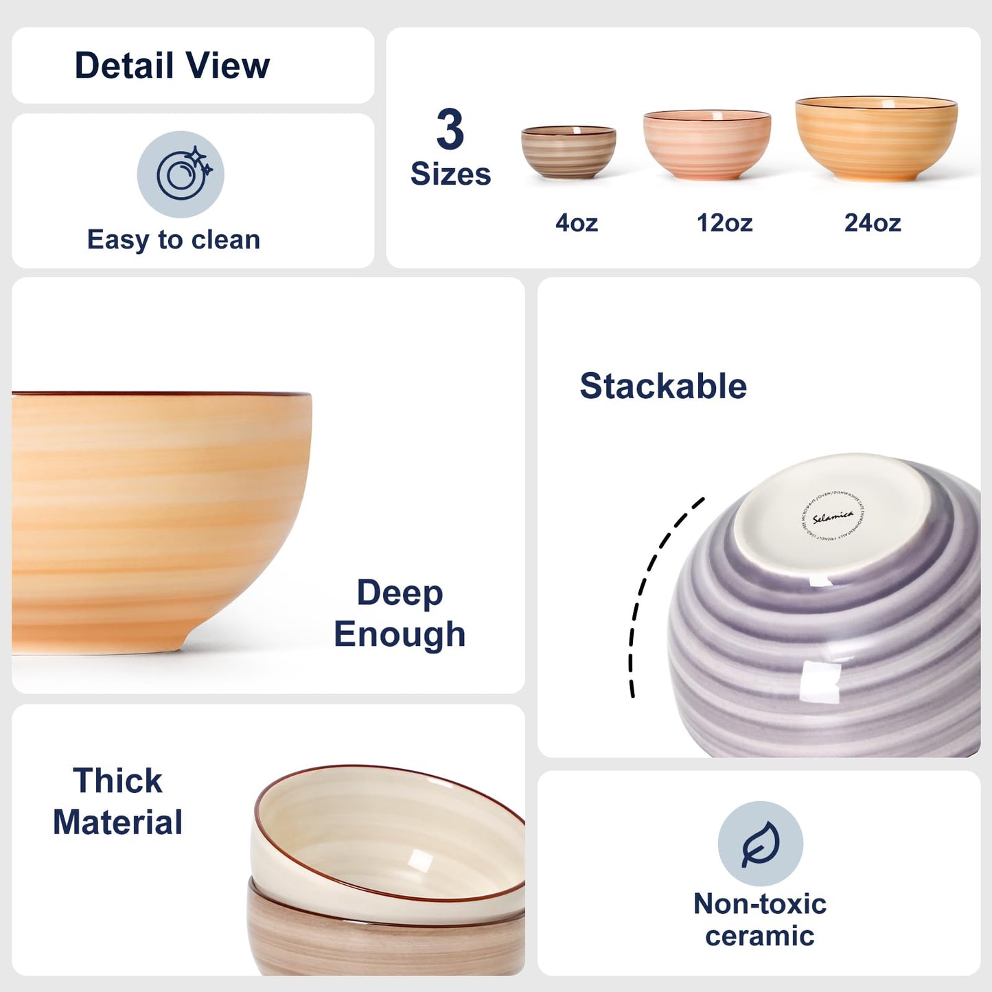 Selamica Ceramic Dipping Bowls, 4 OZ Mini Bowls for Sauce, Condiments, Side Dishes, Charcuterie Boards, Microwave Dishwasher Safe, 3.5 Inch, Set of 6, Maillard