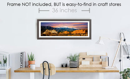 PHOTOSBYJON Pike's Peak and Garden of The Gods 11.75 inches x 36 inches Colorado Mountain Landscape Photographic Print Panorama Poster Photo Picture Standard Size