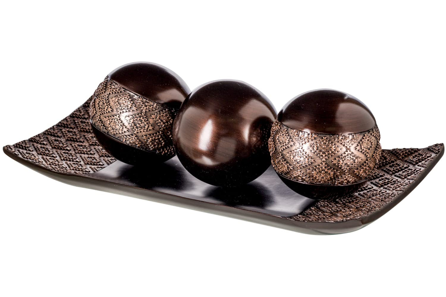 Creative Scents Dublin Brown Home Decor Tray with Orbs Set and Matching Candle Holder Set of 2 - Coffee Table Mantle Decor Centerpiece