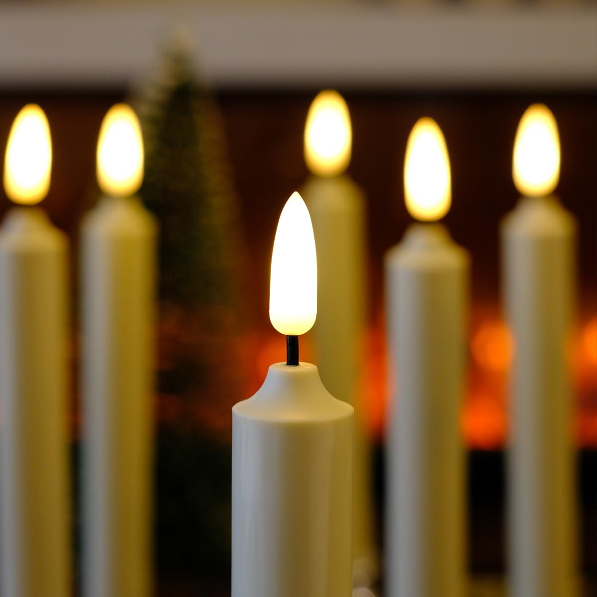 NONNO & ZGF 6PACK Flameless 8'' Window Candles +12 AA Batteries(Include)+6 Suction Cup+6 Golden Candleholders. Battery Powered Ivory Taper Candles with Remote and Timer.Remote Included
