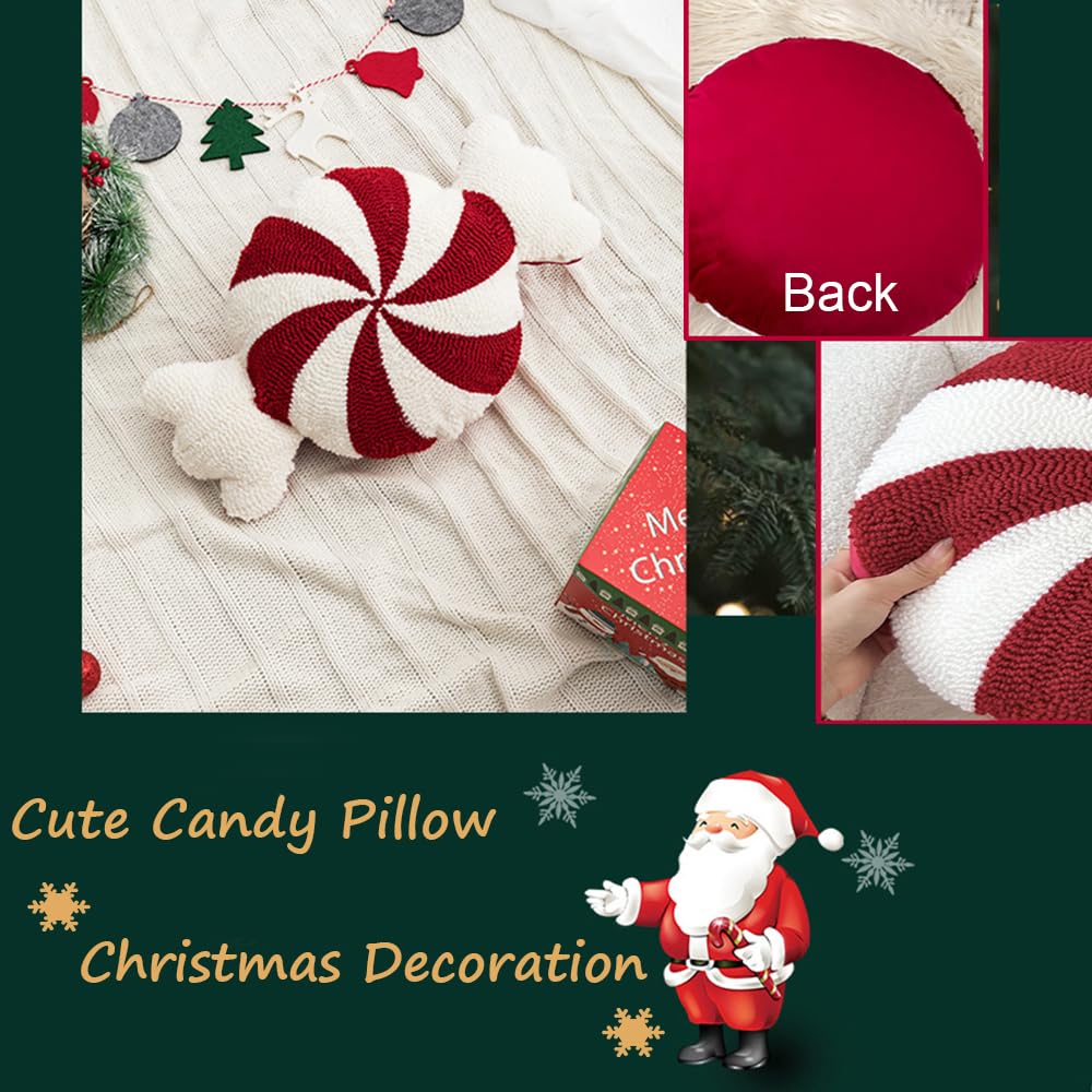 XIAIJIA Christmas Pillows Candy Throw Pillow White Pillow Christmas Room Decorations Soft Winter Pillow Cute Plush Pillow Cushions for Couch Sofa Bed,22x13 Inch