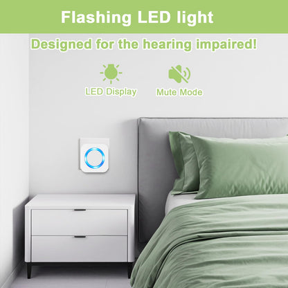 Doorbell Waterproof Wireless Doorbell Easy Install at 1,300ft Long Range Loud Enough with 55 Chimes 5 Volume Levels LED Flash Door Bell for Home Classroom Apartment,2 Push Buttons 3 Receivers,White