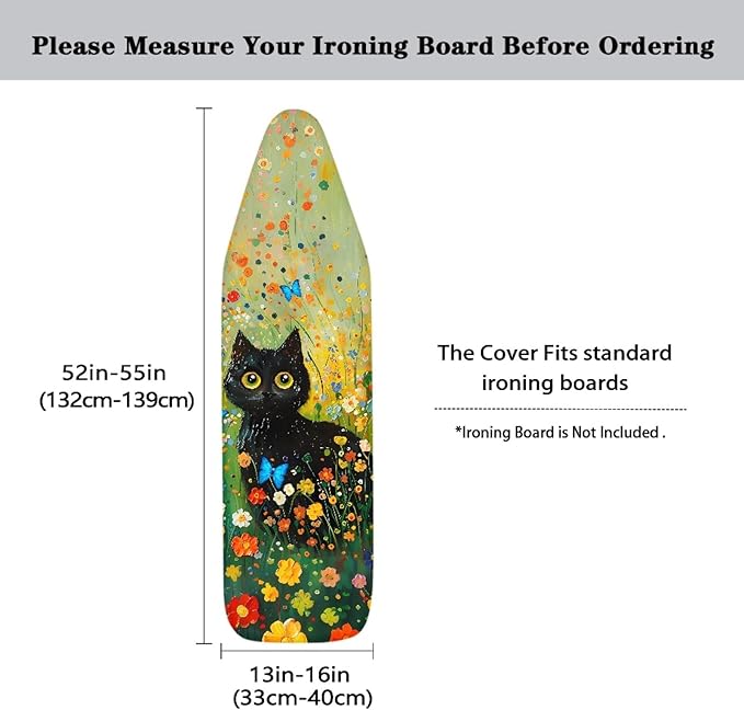 GLENLCWE Black Cat Hippie Flower Ironing Board Cover, 54x15 inches, Iron Board
