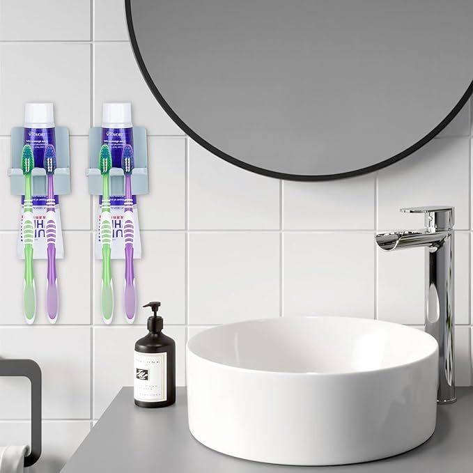 2 PCS Self-Adhesive Toothbrush Holders Wall Mounted, Water Proof Toothbrush Hook