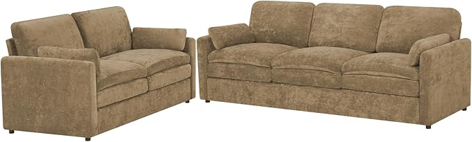 Comfy Chenille Sofa Set with Well-Filled Pillows, Modern 3 Seater and Loveseat