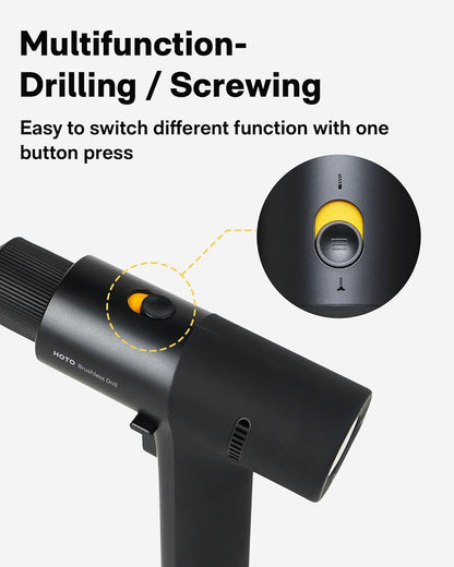 HOTO Brushless Drill, 12V Cordless, Power with LED Display, 30 Gears 2 Working Modes, 3/8 Inch Keyless Chuck, 266 in-lbs (30N·m) Torque, 2000mAh Battery, 10 Bits & 8 Drill Bits