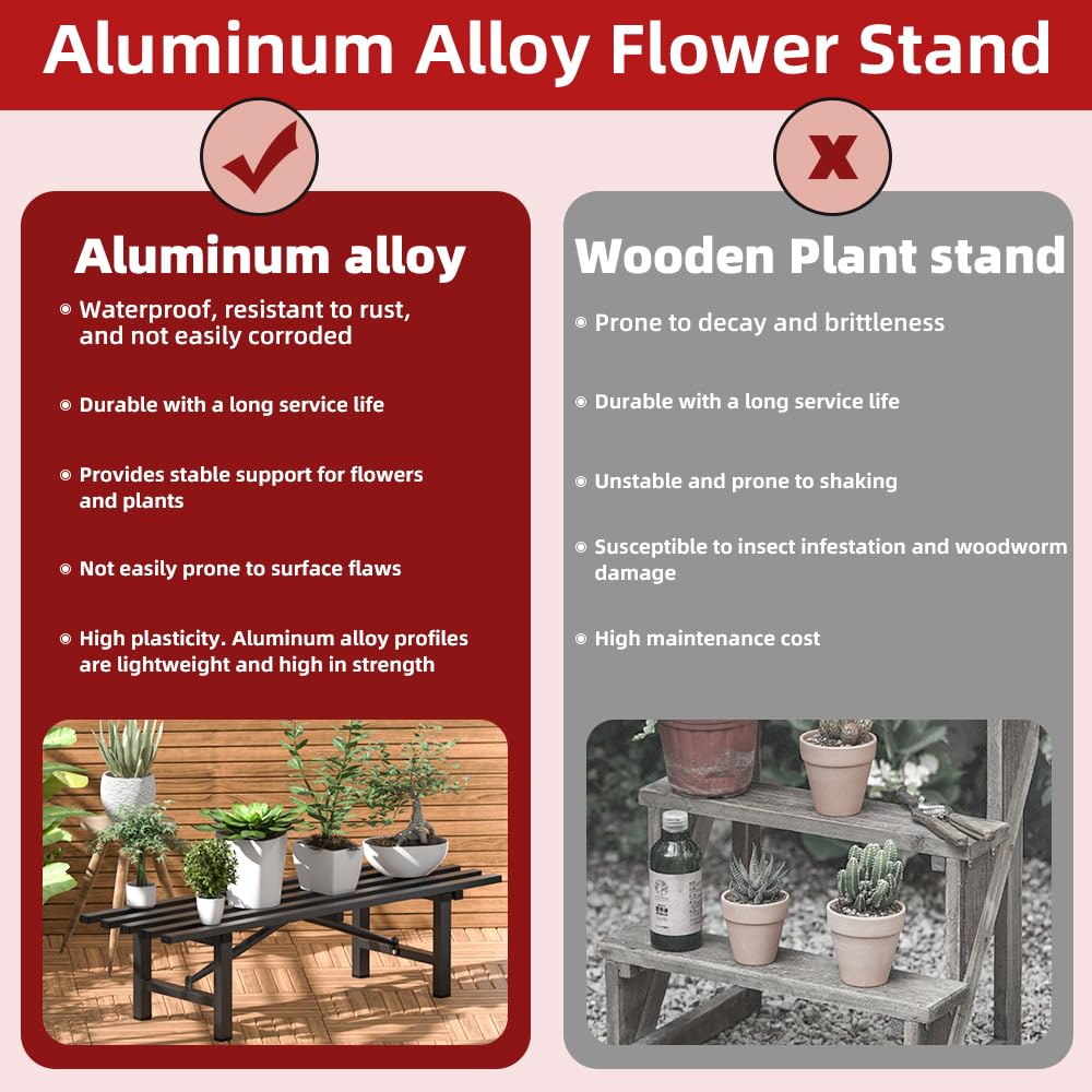DHYGOTFUR Premium Aluminum Plant Stand - Home Decor & Outdoor Garden Solution with 300 LBS Capacity, L37.8 x W11.4 x H7.9 inch
