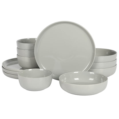 Gibson Home Summer Shades 16 Piece Plates and Bowls Dishes Service for 4 Porcelain Dinnerware Set - White