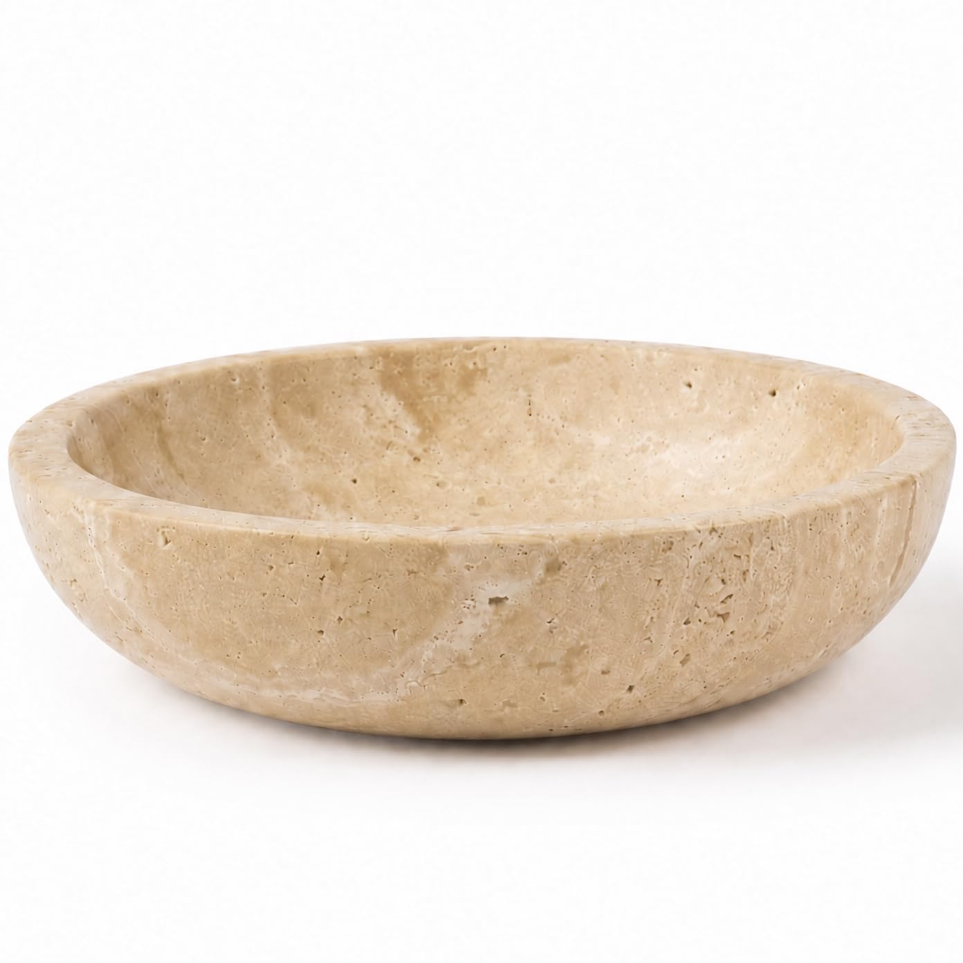 IVWOXO Natural Travertine Decorative Bowl for Coffee Table – 7.8”Handmade Beige Stone Fruit Bowl, Key Bowl for Entryway Table, Modern Catchall Tray, Vanity Jewelry Dish, Rustic Home Decor Centerpiece
