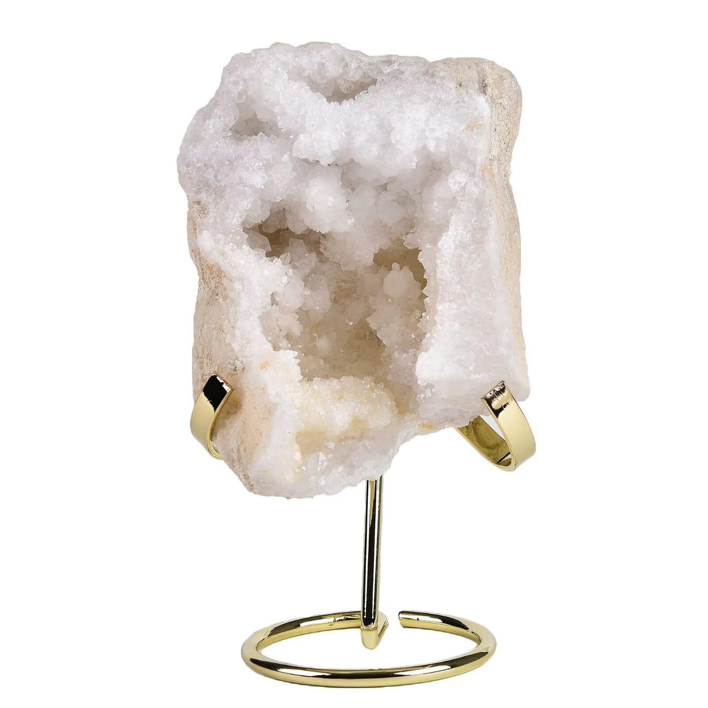 CNYANFEI Natural Agate Geode Large Moroccan Geode Half Quartz with Stand for Healing Meditation Decor Science Gift White Crystal 1.8-2.2 Pound