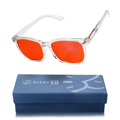 Sleep ZM Blue Light Blocking Glasses for Women + Men - Better Sleep + Anti Eye Strain Protection - Computer Screens & Gaming - Crystal Wayfarer - 99% Night-time Amber Lens