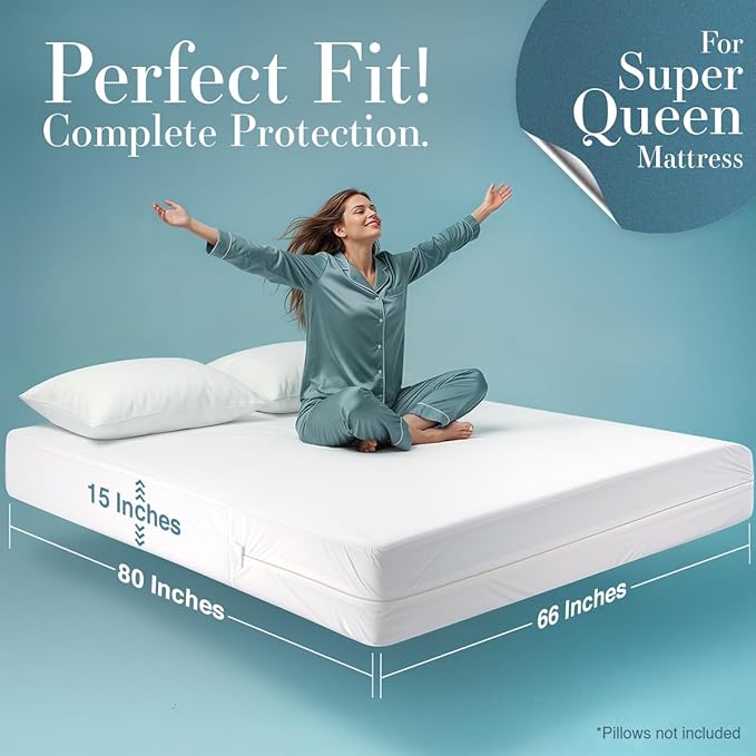 Utopia Bedding Mattress Protector Zippered Super Queen Size, 100% Waterproof
