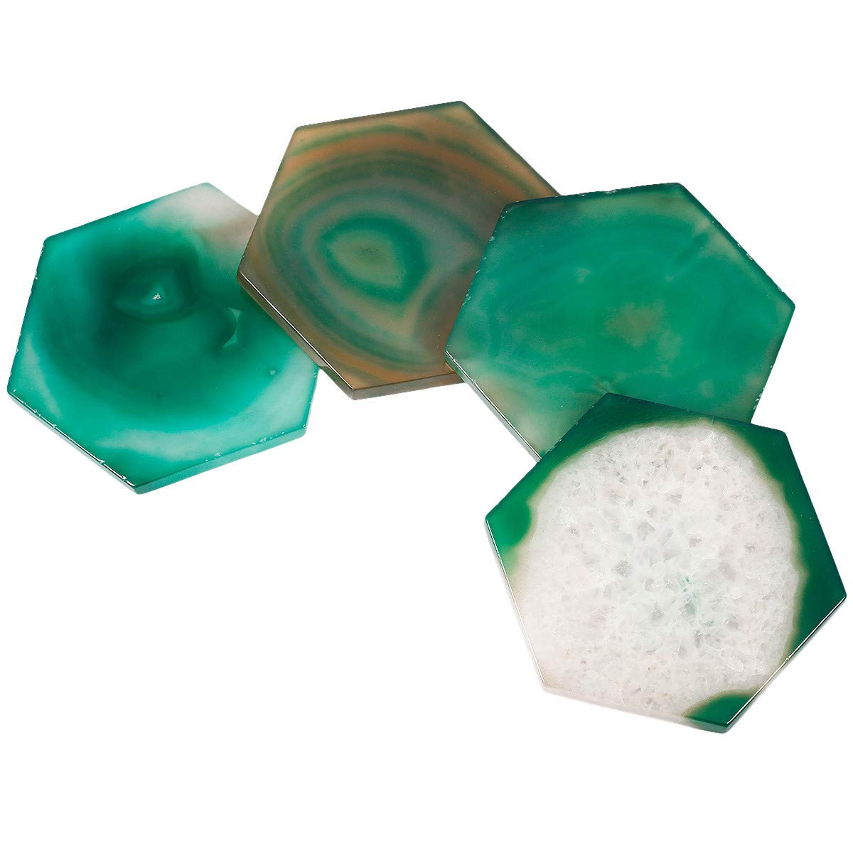 TUMBEELLUWA Polished Agate Slices Stone Slab Place Cards Healing Crystal Geode Home Decoration Pack of 2,Hexagonal,Green