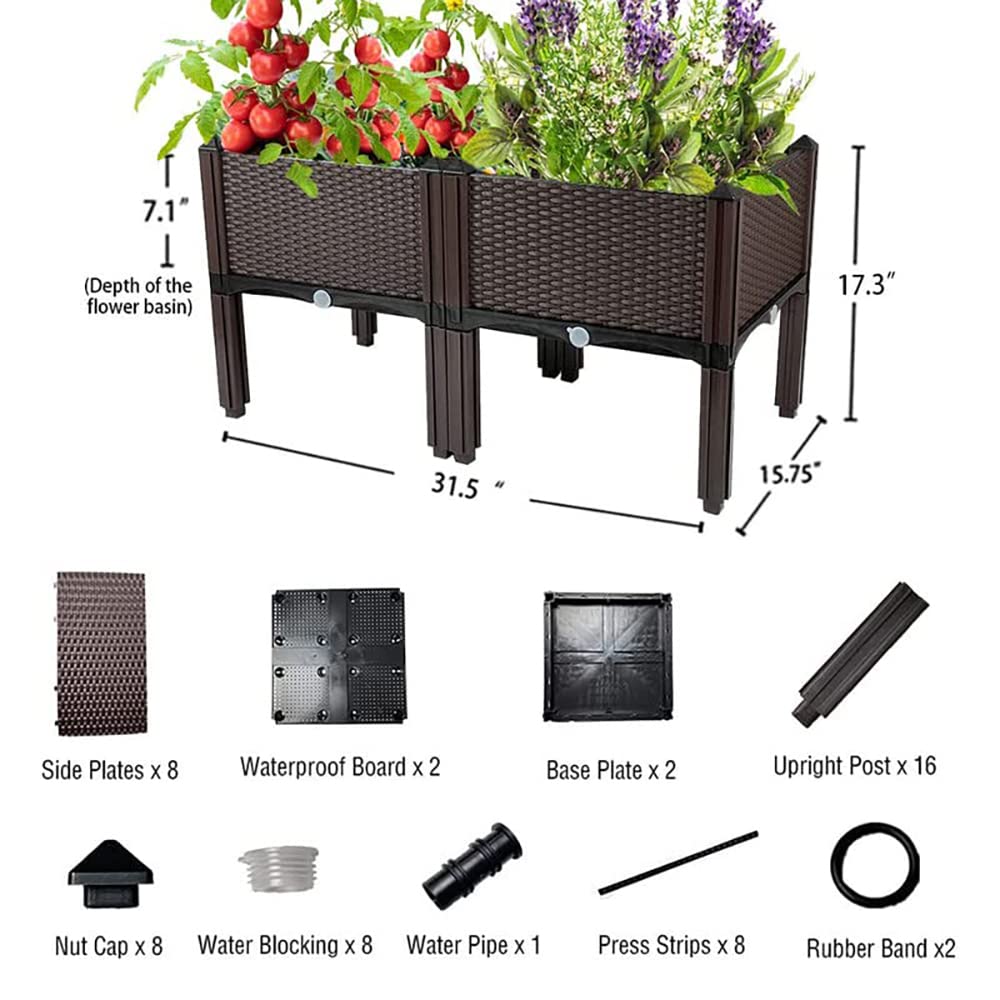 Souwuokoo Plastic Elevated Planters for Raised Garden Bed with Legs for Outdoor Plants Box Kits with Drainage Holes for Patio Deck Balcony to Planting Flowers,Vegetables,Tomato and Herbs