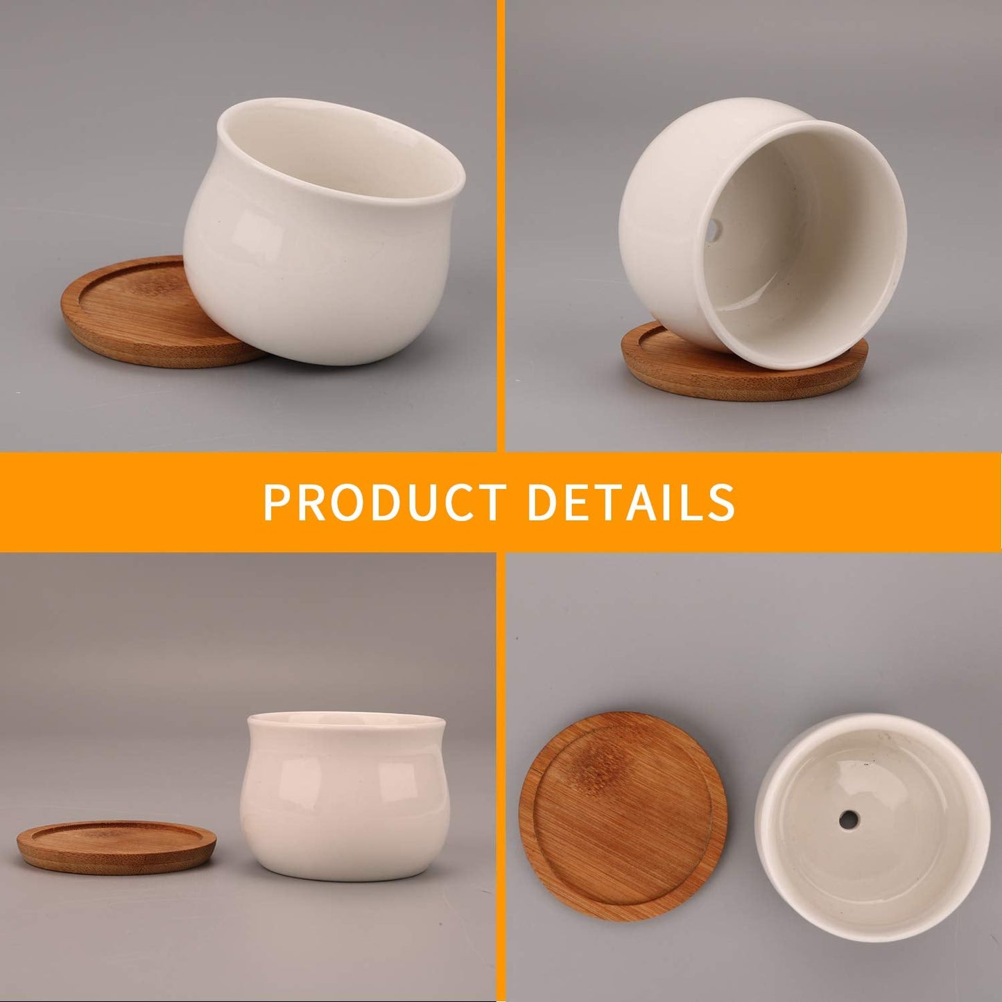 Brajttt Succluent Pots ，Small Flower Pots Planter Pots with Drinage,Ceramic Flowers Pots with Bamboo Tray for Cactus(12 Pack