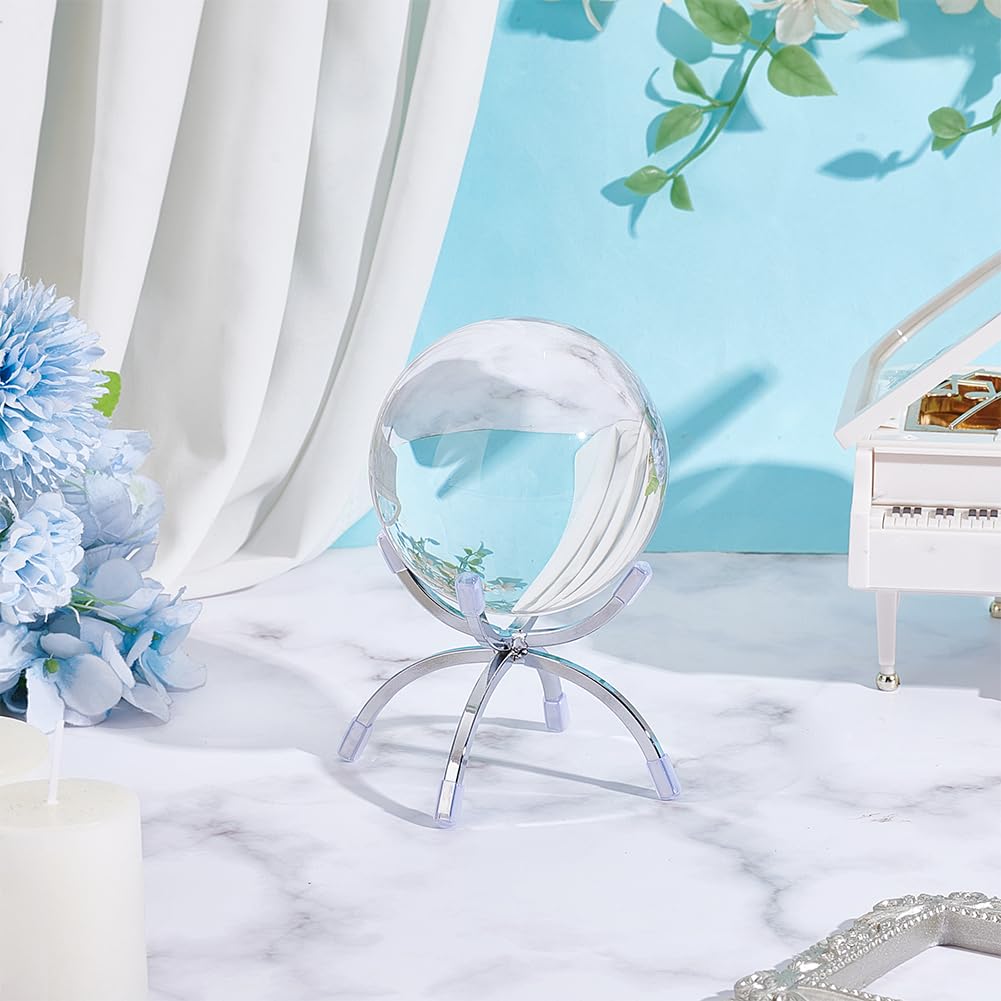 AHANDMAKER Iron Crystal Display Holder Small Rock Display Stand, Invertable Decorative Crystal Ball Holders for Displaying Gemstones Spheres Geodes Rocks Marbles, 2.64x2.76x2.56 Inches, Platinum